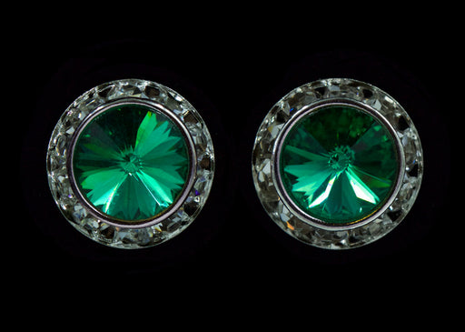 #12536 Emerald 13mm Rondel with Rivoli Button Earrings