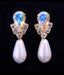 #5538ABG - Rhinestone Pear V Pearl Drop Earrings - AB Gold Plated