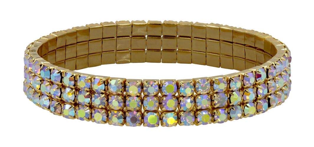 #11949ABG - 3 Row Stretch Rhinestone Bracelet - AB Gold
