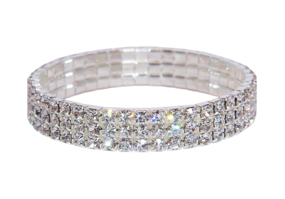 #11949 - 3 Row Stretch Rhinestone Bracelet - Crystal Silver