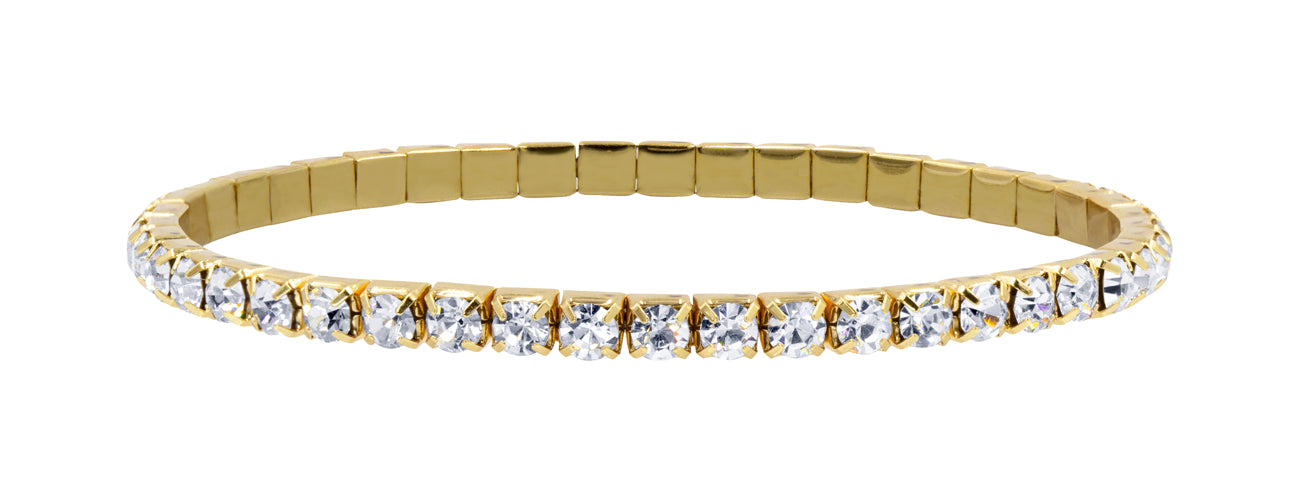 #11950 Single Row Stretch Rhinestone Bracelet -  Clear Crystal Gold
