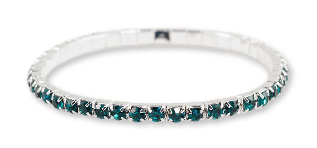 #11950 Single Row Stretch Rhinestone Bracelet - Blue Zircon Crystal  Silver