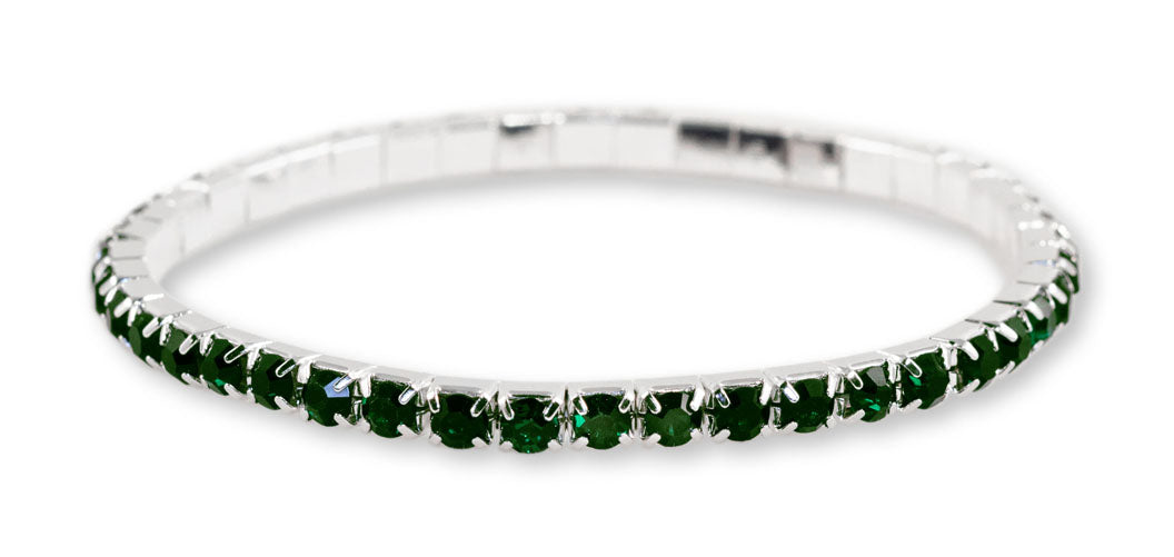 #11950 Single Row Stretch Rhinestone Bracelet - Emerald Crystal  Silver