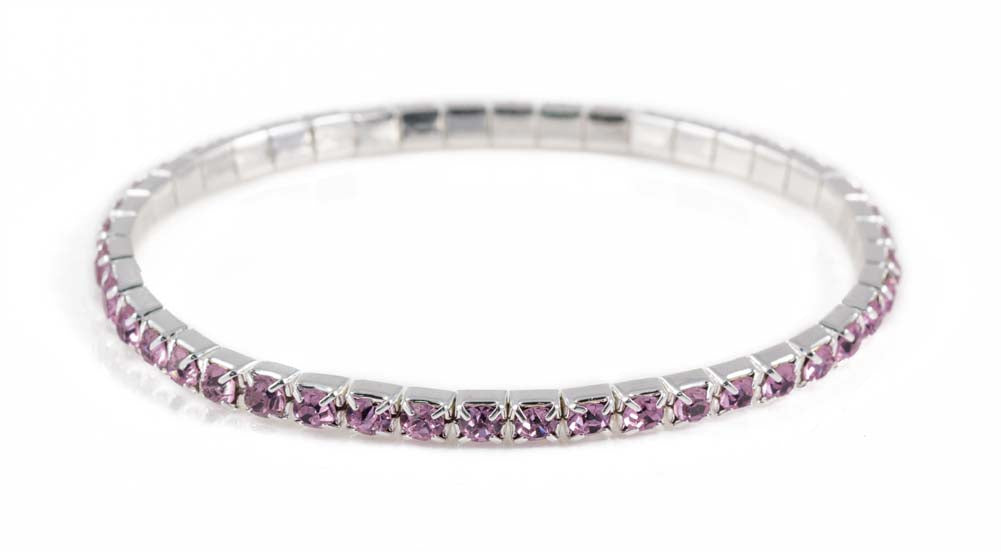 #11950 Single Row Stretch Rhinestone Bracelet - Light Amethyst Crystal  Silver