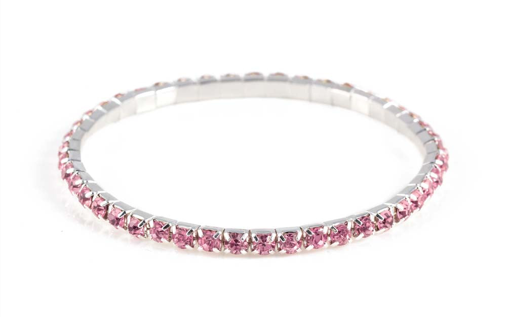 #11950 Single Row Stretch Rhinestone Bracelet - Light Rose Crystal  Silver