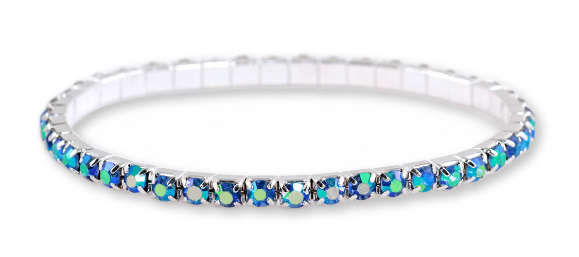 #11950 Single Row Stretch Rhinestone Bracelet - Light Sapphire AB Crystal  Silver
