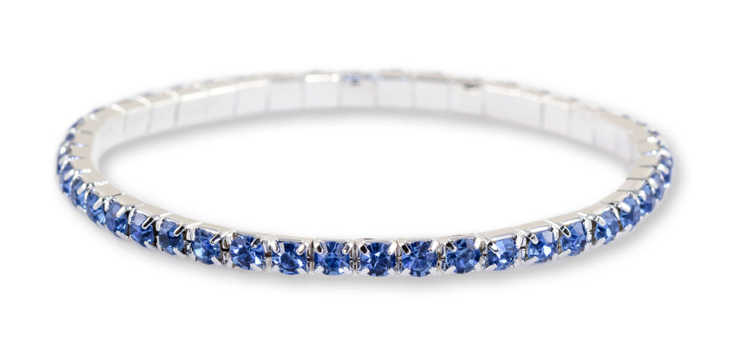 #11950 Single Row Stretch Rhinestone Bracelet - Light Sapphire Crystal  Silver