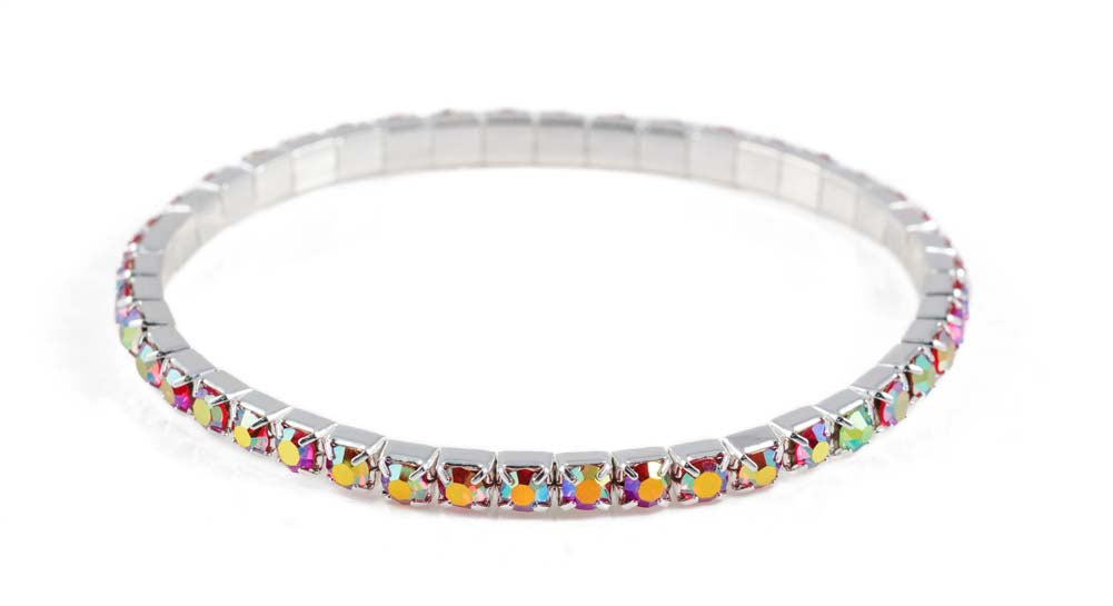 #11950 Single Row Stretch Rhinestone Bracelet - Light Siam AB Crystal  Silver
