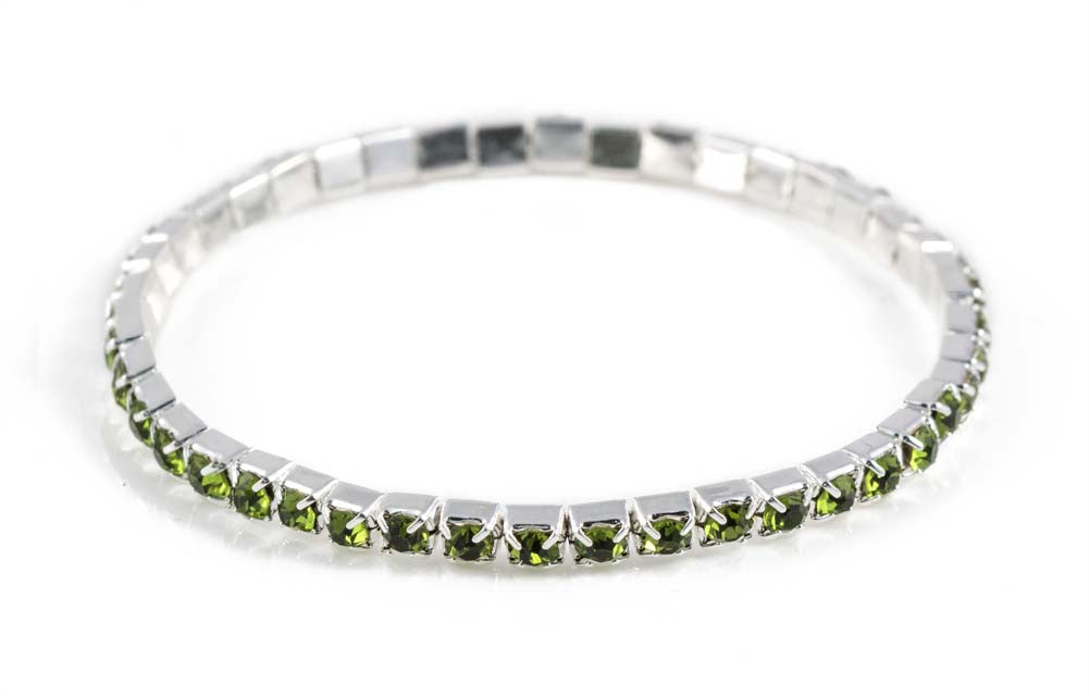 #11950 Single Row Stretch Rhinestone Bracelet - Olivine Crystal  Silver