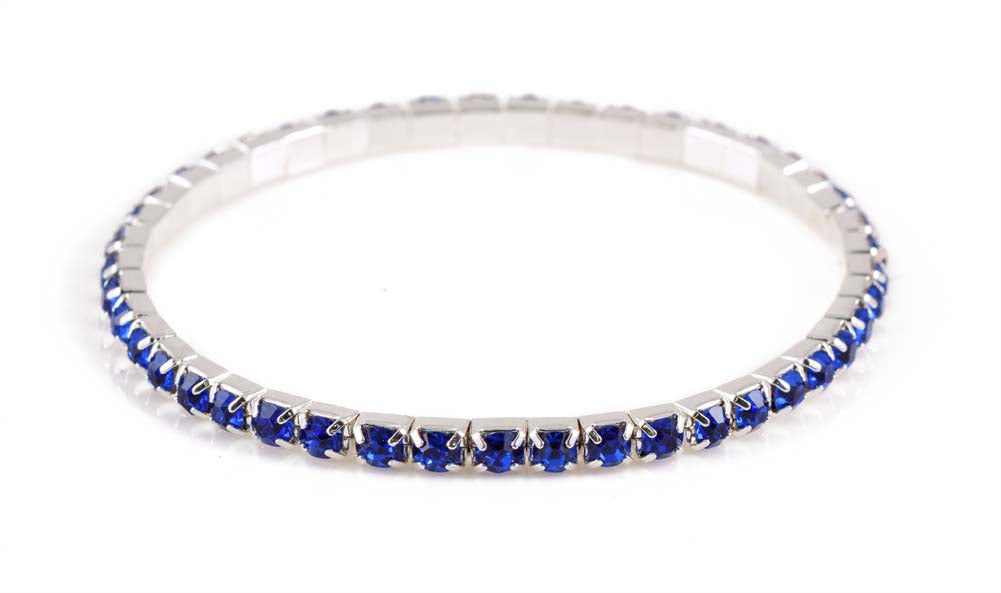 #11950 Single Row Stretch Rhinestone Bracelet -  Sapphire Crystal  Silver