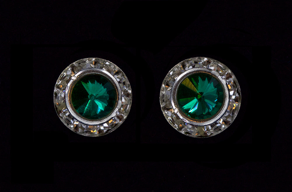 #12535 Emerald 11mm Rondel with Rivoli Button Earrings