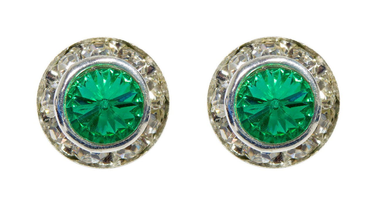 #12535 Emerald 11mm Rondel with Rivoli Button Earrings