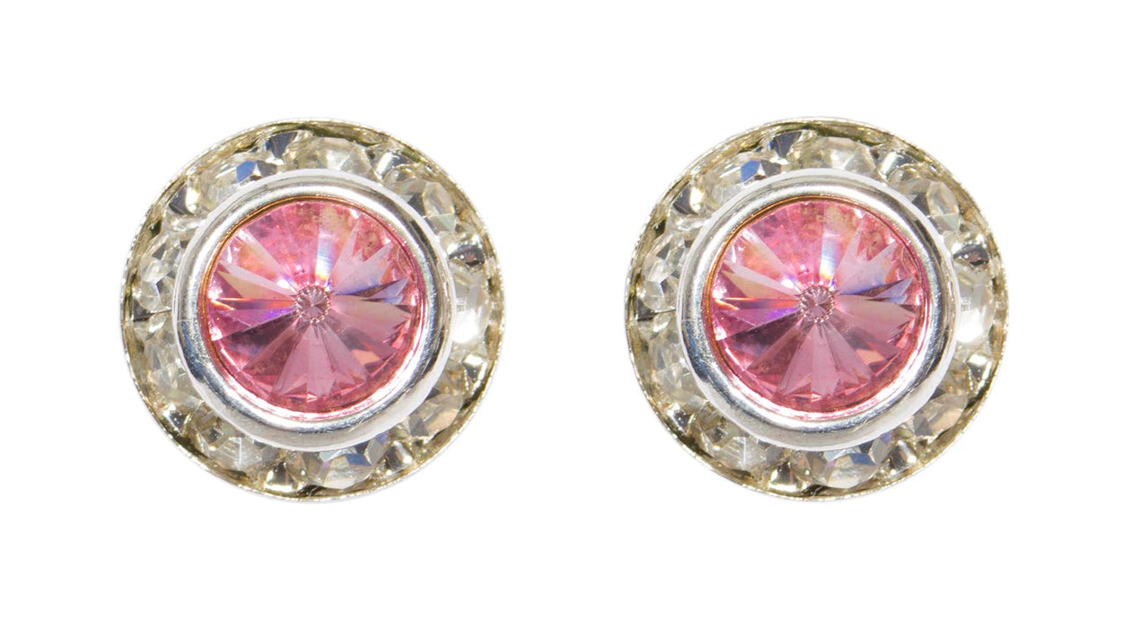 #12535 Rose 11mm Rondel with Rivoli Button Earrings