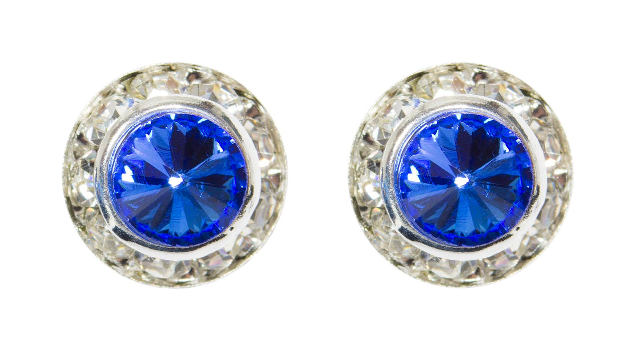 #12535 Sapphire 11mm Rondel with Rivoli Button Earrings