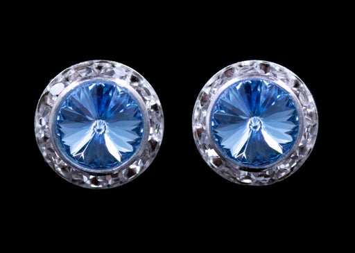 #12536 Aquamarine 13mm Rondel with Rivoli Button Earrings