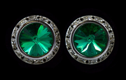 #12537 Emerald 16mm Rondel with Rivoli Button Earrings