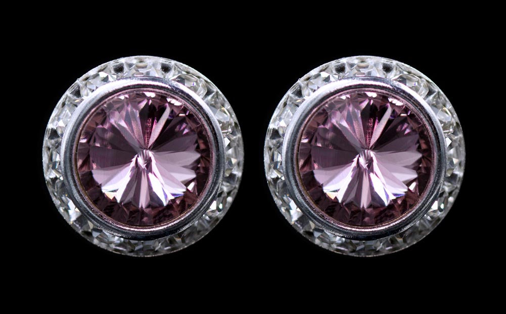 #12537 Light Rose 16mm Rondel with Rivoli Button Earrings