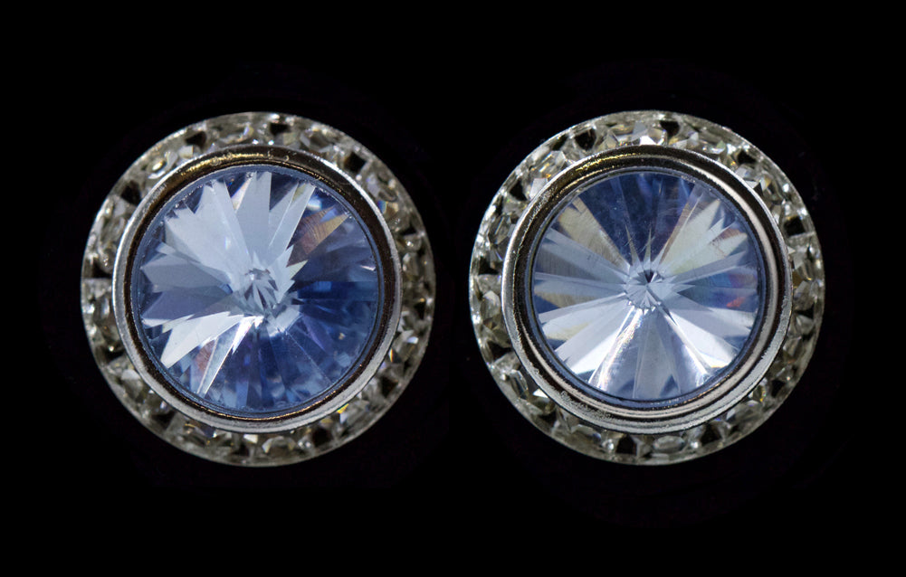 #12537 Light Sapphire 16mm Rondel with Rivoli Button Earrings