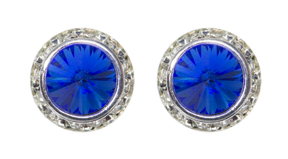 #12537 Sapphire 16mm Rondel with Rivoli Button Earrings