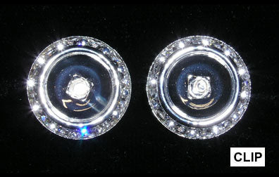 #12537 16mm Rondel with Rivoli Button Earrings with NO center stone-clip