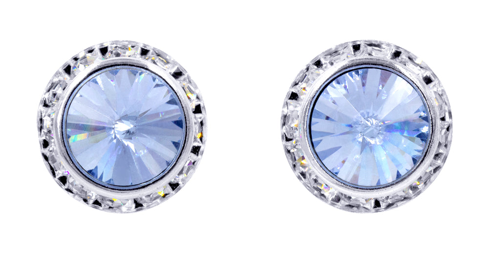 #12537 Light Sapphire 16mm Rondel with Rivoli Button Earrings