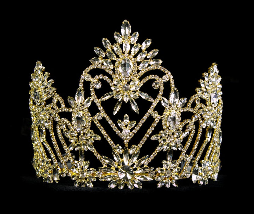 #12539G Navette Crowned Heart Tiara - Gold Plated
