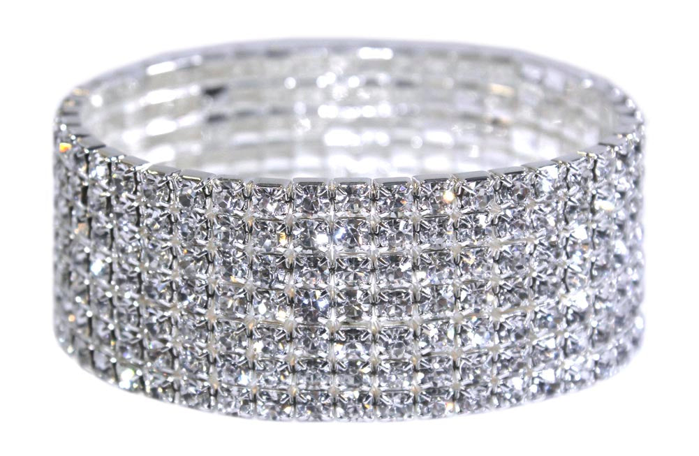 #13267XS - 7 Row Stretch Rhinestone Bracelet - Crystal Silver