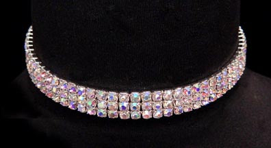 #13332ABS - 3 Row Stretch Rhinestone Necklace - (Iridescent Stones) AB Silver