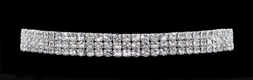 #13332 - 3 Row Stretch Rhinestone Necklace - Clear Crystal Silver