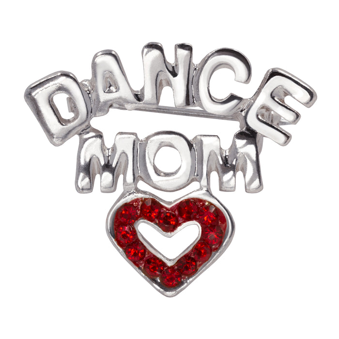 #13472 Rhinestone Casted Dance Mom with Heart Pin - Silver Plated