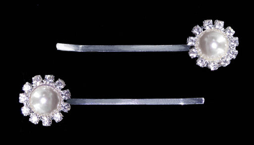 #14361 Pair of Rhinestone Pearl Flower Bobbie Pins