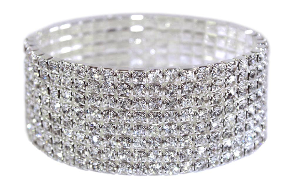 #16021XS - 8 Row Stretch Rhinestone Bracelet - Crystal Silver