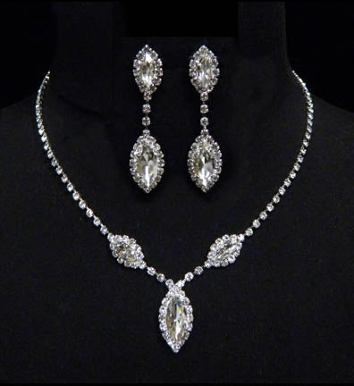 #6983 - Triple Navette Drop Necklaces and Ear Set - Crystal