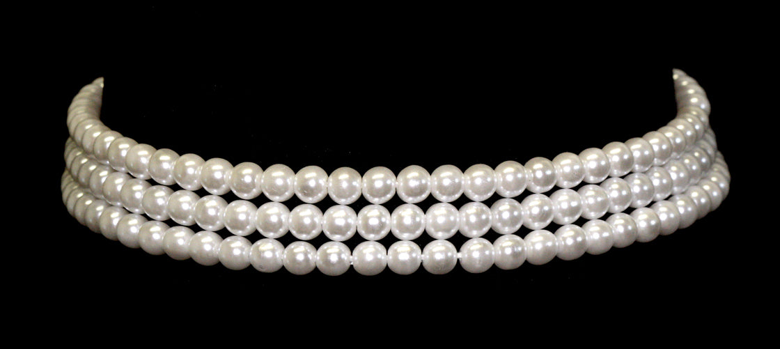 #9777 - 3 Row 6mm White Simulated Pearl Necklace - 12"-15.5" Adjustable