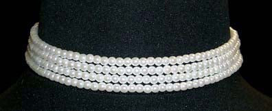 #9779 - 4 Row 4mm White Simulated Pearl Necklace - 11.5"-14.75" Adjustable