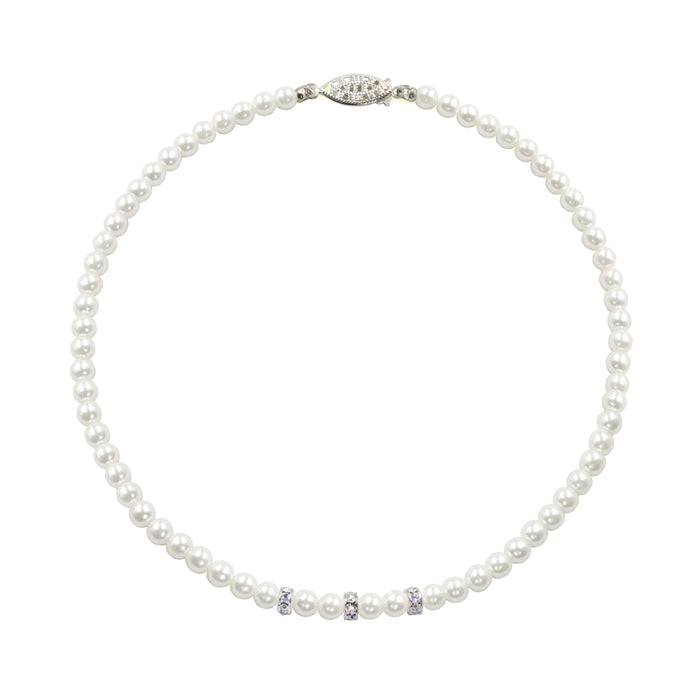 #9878 - 6mm Simulated White Pearl and Rhinestone Spacers Necklace - 16"