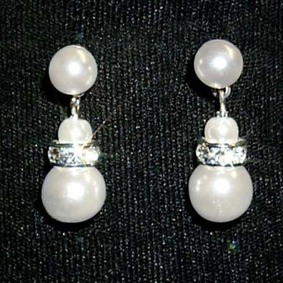 #9879 - 6mm Simulated White Pearl and Rhinestone Spacer Earring