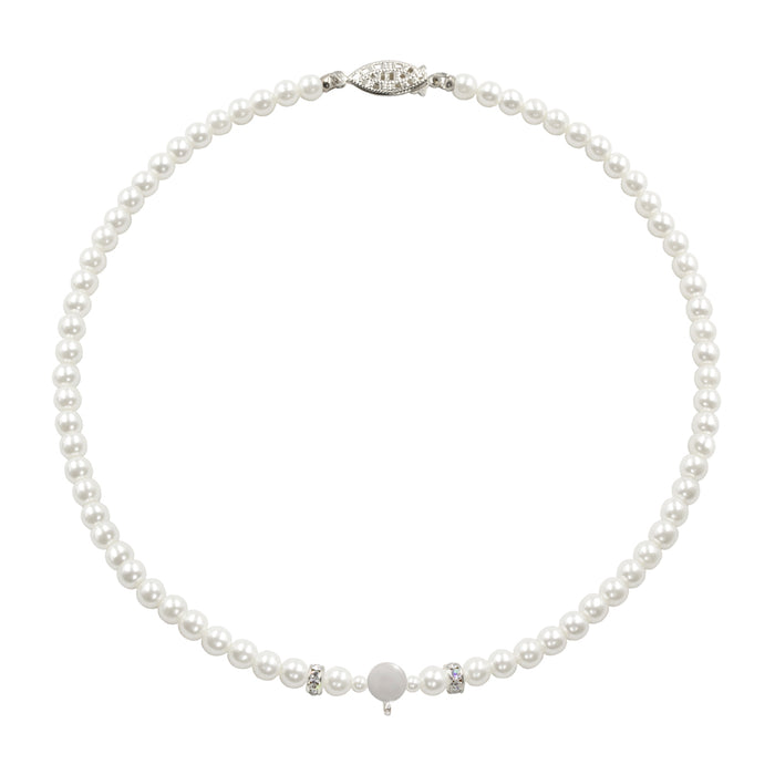 #9881 - 6mm Simulated White Pearl and Rhinestone Spacers Necklace with a Disk to Glue Your Own Centerpiece- 18"