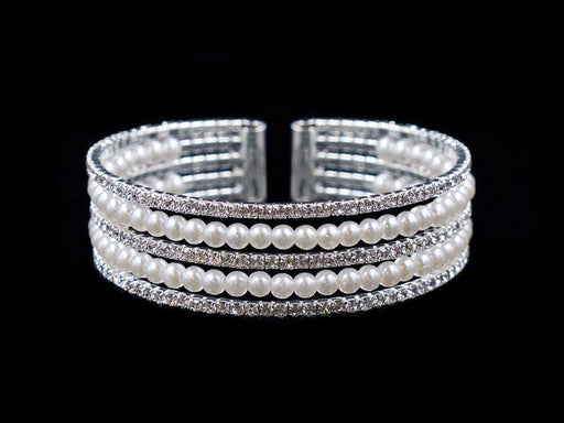 Bracelets #16724 - 5 Row Pearl and Rhinestone Cuff Bracelet