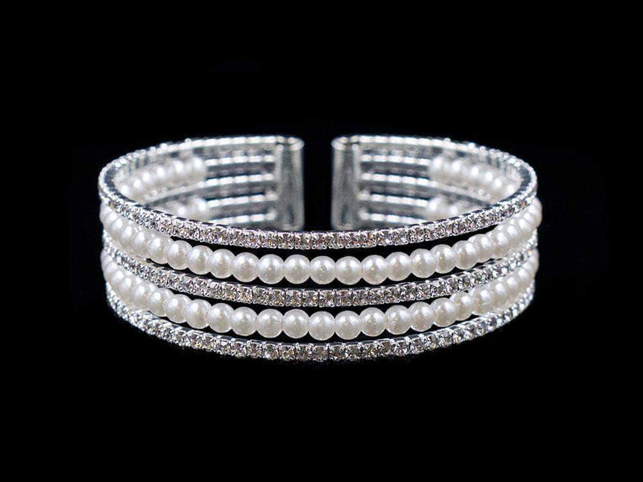 Bracelets #16724 - 5 Row Pearl and Rhinestone Cuff Bracelet