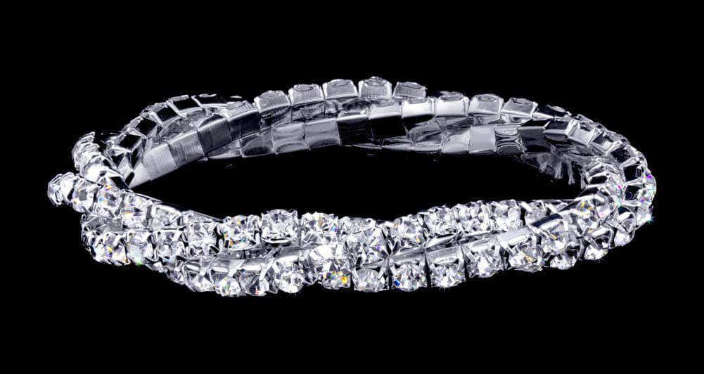 Bracelets #17022 - 3 Row Twisted Stretch Rhinestone Bracelet - Crystal Silver