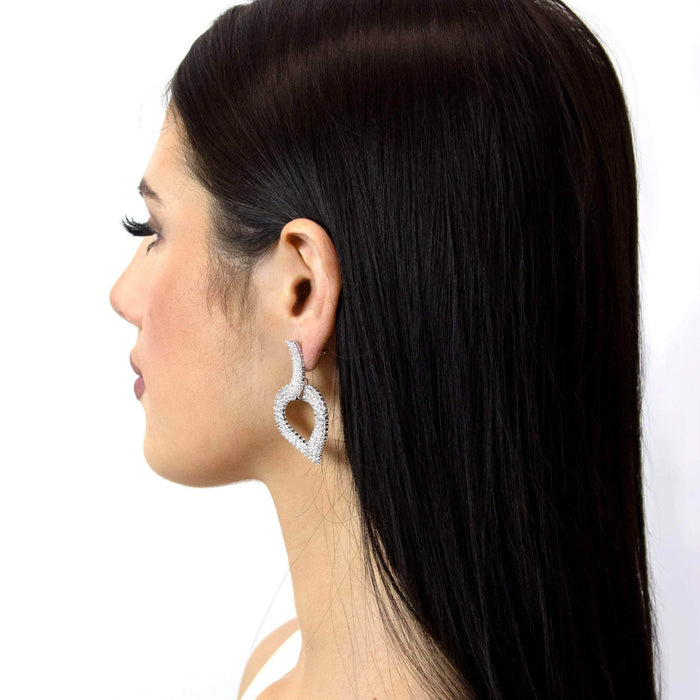 Earrings - Dangle #17063 - Curved Heart Drop Earrings - 2"