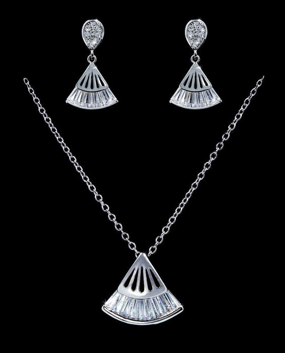 Necklace Sets - Low price #16813 - Fan Drop CZ Necklace and Earring Set