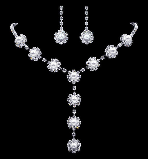 Necklace Sets - Low price #16945 - Pearl Rosette Drop Necklace Set