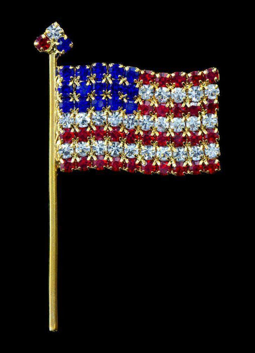 Pins - Patrioitic & Support #7489 Lg - Large Rhinestone Flag Pin - Gold