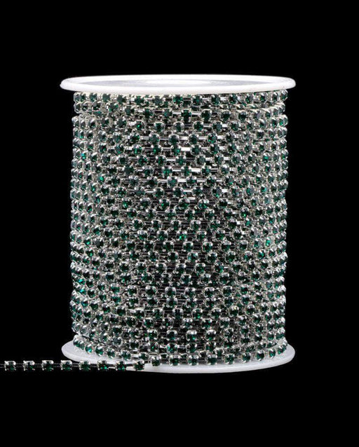 Rhinestone Chain 12SS (24pp) Rhinestone Chain - Emerald - Silver Plated