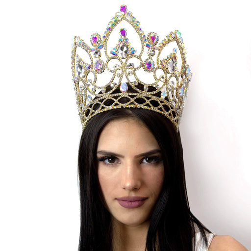 Tiaras & Crowns up to 6" #16327abg - AB Arch Tiara with Combs 5.75" - Gold